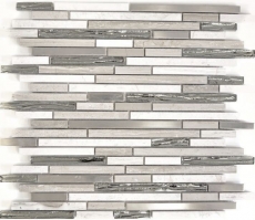 Carreau de mosaïque Translucide inox blanc Bois composite Mosaïque de verre Crystal pierre acier wood white MOS86-SV85_f