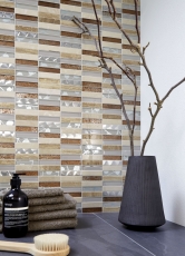 Carreau de mosaïque Translucide acier inoxydable beige Rectangle Mosaïque de verre Crystal Pierre acier beige MOS87-52X_f