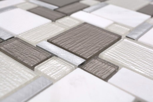 Carreaux de mosaïque aluminium comme beige clair combinaison mosaïque de verre pierre alu blanc et beige MOS49-FK01_f