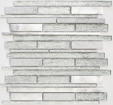 Carreau de mosaïque fond de cuisine translucide aluminium blanc argent noir composite mosaïque de verre Crystal pierre alu blanc argent MOS49-GV64_f