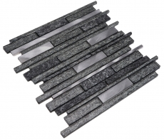 Carreau de mosaïque Fond de cuisine Aluminium translucide noir composite Mosaïque de verre Crystal Pierre Alu noir MOS49-GV84_f