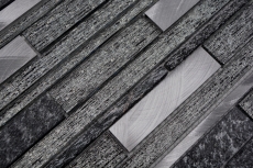 Carreau de mosaïque Fond de cuisine Aluminium translucide noir composite Mosaïque de verre Crystal Pierre Alu noir MOS49-GV84_f