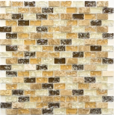 Carreau de mosaïque fond de cuisine Translucide beige clair Brick Mosaïque de verre Crystal pierre emperador clair MOS87-B1153_f