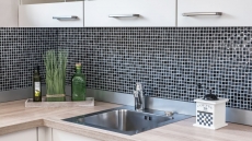 Carreau de mosaïque fond de cuisine translucide gris foncé noir Mosaïque de verre Crystal pierre relief gris foncé noir MOS83-HQ19_f