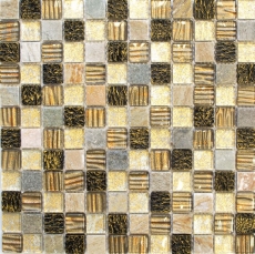 Carreau de mosaïque fond de cuisine or translucide marron mosaïque de verre Crystal pierre or marron structure MOS83-CR17_f