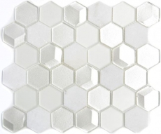 Carreaux de mosaïque fond de cuisine blanc Hexagon Mosaïque de verre pierre 3D MOS11D-HXN11_f