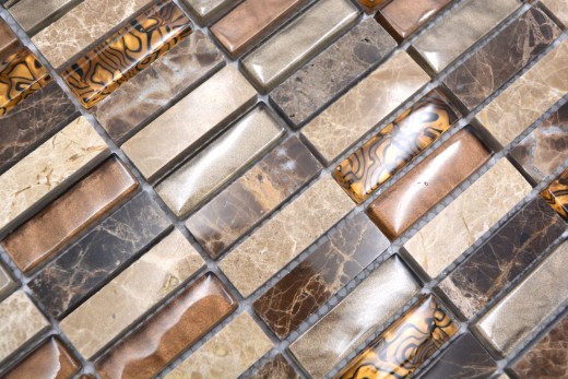 Carreau de mosaïque translucide beige marron baguettes Mosaïque de verre Crystal pierre beige marron MOS87-1310_f