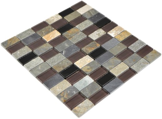 Carreau de mosaïque Translucide beige marron gris noir rectangle Mosaïque de verre Crystal pierre MOS87-1312_f