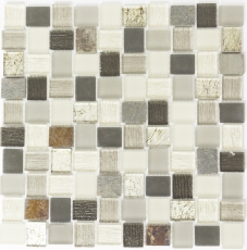 Carreau de mosaïque fond de cuisine Translucide blanc gris rouille Rectangle Mosaïque de verre Crystal pierre rustique MOS82-0102_f