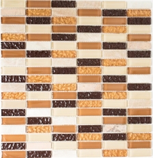 Carreau de mosaïque fond de cuisine translucide beige marron baguettes Mosaïque de verre Crystal pierre beige marron MOS87-1206_f