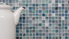 Carreaux de mosaïque fond de cuisine bleu vert Mosaïque de verre pierre Cream bleu vert MOS92-XCR1501_f