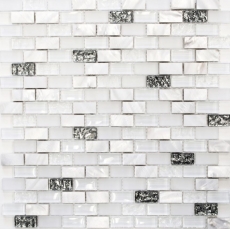 Carreau de mosaïque fond de cuisine blanc translucide Brick Mosaïque de verre Crystal pierre coquillage blanc MOS87-B01S_f