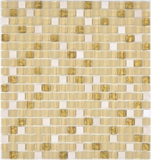 Carreau de mosaïque fond de cuisine translucide blanc or Mosaïque de verre Crystal pierre blanc mat or MOS92-1201_f