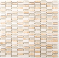 Carreau de mosaïque fond de cuisine translucide beige baguettes mosaïque de verre Crystal pierre beige MOS87-1412_f