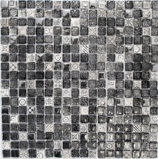 Carreau de mosaïque fond de cuisine translucide blanc argent noir Mosaïque de verre Crystal pierre blanc argent noir structure MOS92-Z02EU_f
