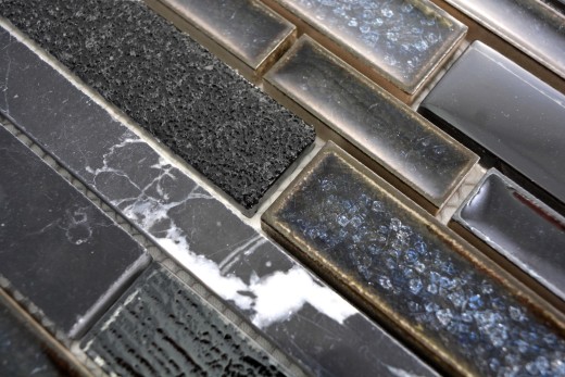 Carreau de mosaïque Céramique translucide noir composite Mosaïque de verre Crystal pierre céramique noir MOS87SO-0329_f
