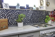 Carreaux de mosaïque fond de cuisine autocollant acier inoxydable noir mosaïque de verre acier noir verre MOS200-4CM26_f