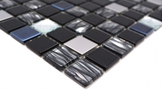 Carreaux de mosaïque fond de cuisine autocollant acier inoxydable noir mosaïque de verre acier noir verre MOS200-4CM26_f