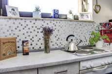 Carreaux de mosaïque fond de cuisine autocollant pierre acier inoxydable blanc mosaïque de verre pierre acier blanc verre MOS200-4CM32_f