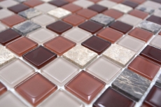 Carreaux de mosaïque fond de cuisine autocollant pierre beige marron mosaïque de verre pierre beige marron emperador MOS200-4M352_f