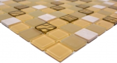 Carreaux de mosaïque fond de cuisine autocollant pierre blanc or mosaïque de verre pierre blanc mat or MOS200-4M362_f