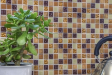 Carreaux de mosaïque fond de cuisine autocollant pierre beige marron Mosaïque de verre pierre beige marron MOS200-4M372_f