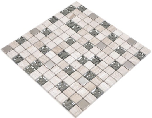 Carré Crystal/pierre/acier mix wood white Carreau de mosaïque murale Carrelage cuisine salle de bain MOS82-0108_f