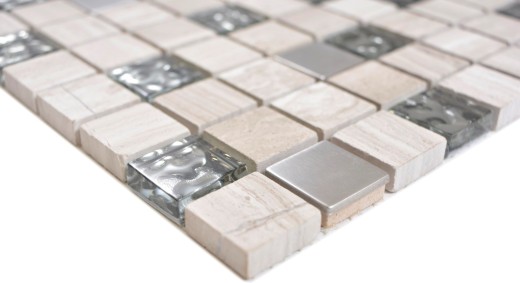 Carré Crystal/pierre/acier mix wood white Carreau de mosaïque murale Carrelage cuisine salle de bain MOS82-0108_f