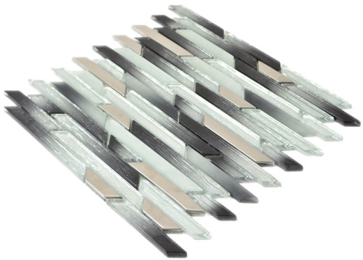 Mosaïque de verre baguettes argent métal noir incliné mur carrelage cuisine SALLE DE BAINS MOS86-0203_f