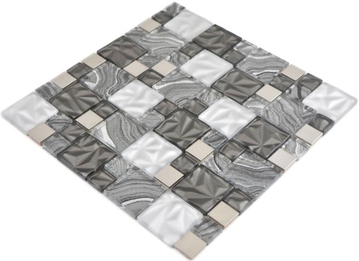 Mosaïque de verre combinaison acier mix gris noir carreau de mosaïque murale carrelage cuisine salle de bain MOS88-1702_f