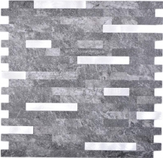 Vinyle composite aspect pierre Black Quartz/Silver Carreau mosaïque mural Cuisine Salle de bain MOS200-22BS_f
