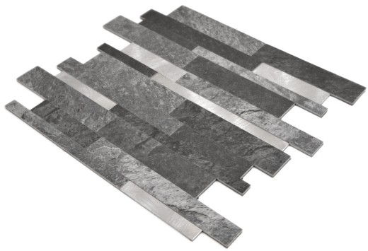Vinyle composite aspect pierre Black Qaurtz/Silver Carreau mosaïque mural Cuisine Salle de bain MOS200-32BS_f