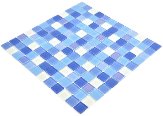 Mosaïque de verre fluorescent bleu blanc Carreau de mosaïque murale Cuisine douche bain MOS88-1006_f