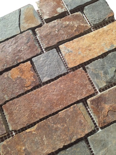 Ardoise Mosaïque Pierre naturelle Brick brun rouille Miroir Mosaïque Tapis Mosaïque Plaque anti-éclaboussures - MOS34-1204