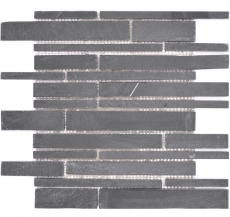 Ardoise Carreau de mosaïque Pierre naturelle Brick anthracite noir Tapis de mosaïque Protection contre les éclaboussures Brique de parement mural - MOS34-0206