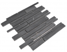 Ardoise Carreau de mosaïque Pierre naturelle Brick anthracite noir Tapis de mosaïque Protection contre les éclaboussures Brique de parement mural - MOS34-0206