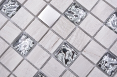 Motif manuel carré Crystal/pierre/acier mix wood white Carreau de mosaïque murale Miroir de carrelage cuisine salle de bain MOS82-0108_m