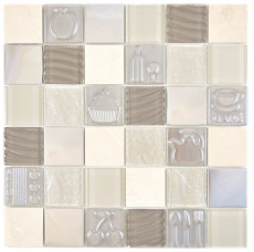 Motif main carré Crystal/pierre/acier mix relief beige Carreau mosaïque mur carrelage cuisine salle de bain MOS88-1224_m