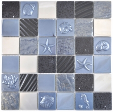Motif main carré Crystal/Artificial/Stahl mix Relief black Carreau de mosaïque mur carrelage cuisine salle de bain MOS88-2717_m