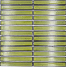 Carreau de mosaïque Céramique baguettes vert clair moucheté brillant mur cuisine salle de bain MOS24-CS16_f
