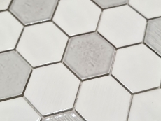 Motif manuel Carreau de mosaïque Céramique Hexagonal blanc brillant Cuisine Salle de bains MOS11K-SAN1_m