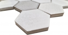 Motif manuel Carreau de mosaïque Céramique Hexagonal blanc brillant Cuisine Salle de bains MOS11K-SAN1_m
