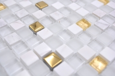 Mosaïque de verre Pierre naturelle Carreau de mosaïque blanc or Dos de cuisine Protection anti-éclaboussures Carreau de salle de bain Mur - MOS92-640