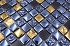 Mosaïque de verre Pierre naturelle Carreau de mosaïque noir anthracite or Salle de bains Cuisine Carreaux de protection contre les éclaboussures - MOS92-650