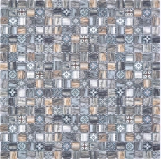 Mosaïque de verre Carreau de mosaïque Retro aspect bois gris brun Ornement mur salle de bain cuisine MOS78-W99