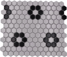 Carreau de mosaïque Céramique Mosaïque Hexagonal mix beige noir brillant Carrelage salle de bain cuisine MOS11A-0113G_f