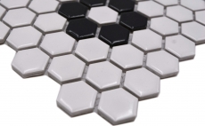 Carreau de mosaïque Céramique Mosaïque Hexagonal mix beige noir brillant Carrelage salle de bain cuisine MOS11A-0113G_f