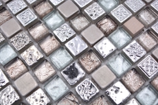 Carreau de mosaïque Verre Pierre naturelle Mosaïque Résine Acier mix EP gris Cuisine Salle de bains Mur MOS92-680_f