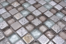 Carreau de mosaïque Verre Pierre naturelle Mosaïque Résine Acier mix EP gris Cuisine Salle de bains Mur MOS92-680_f