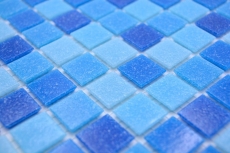 Échantillon manuel Carreau de mosaïque Mosaïque de verre Classic Mix verre bleu 5F collé sur papier Mosaïque de piscine MOS210-PA339_m